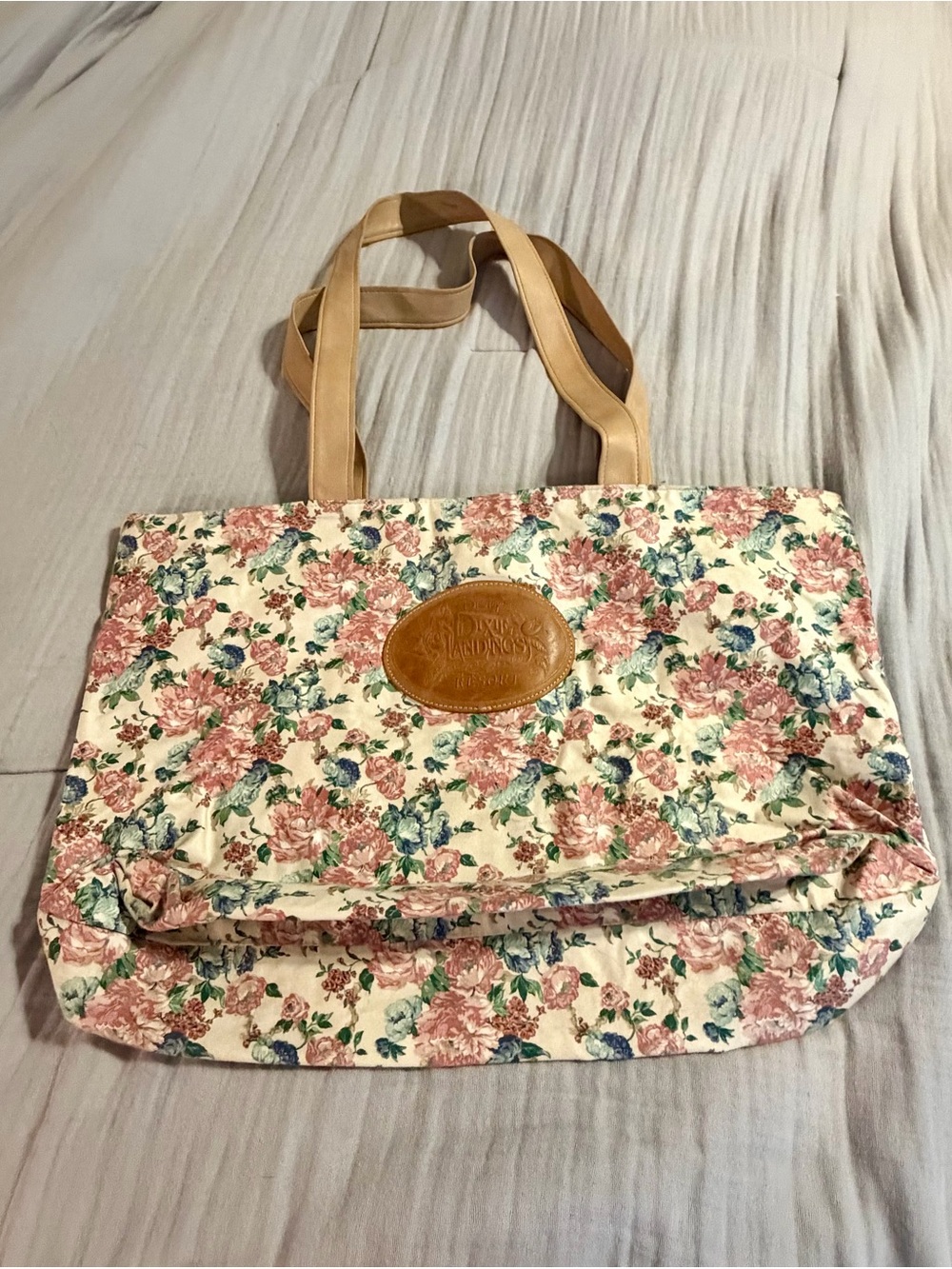 Disney Vintage Dixie Landings Resort Floral Fabric Tote with Leather logo